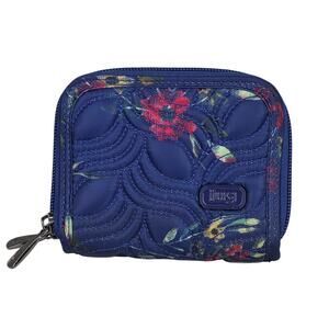 LUG SPLITS RFID WALLET – BLUE FLORAL QUILTED – COMPACT DUAL ZIP AROUND